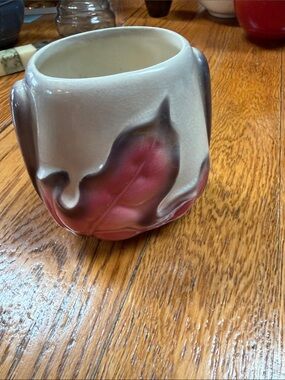 Royal Copely oak leaf planter.  Cream with purple and pink.